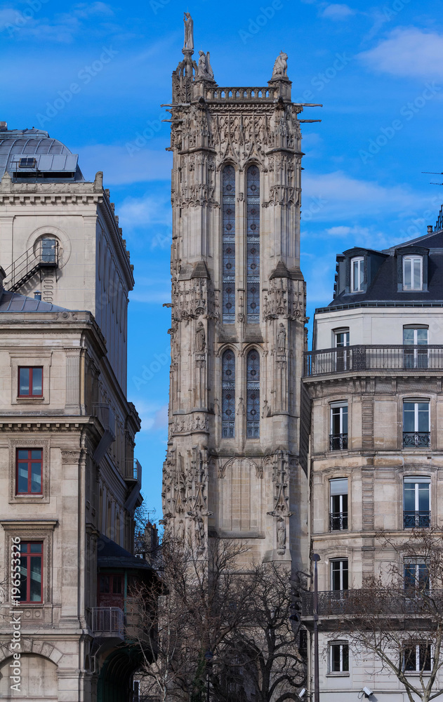 Saint Jacques tower located in the center of Paris , France.