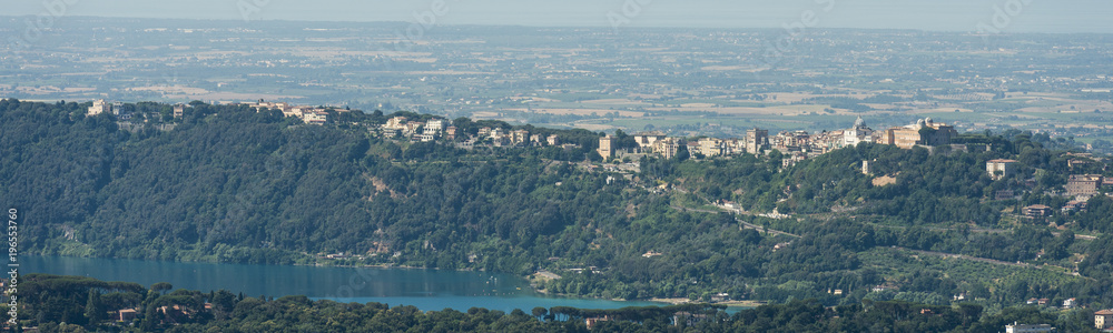 Aerial image of with the caldera named Lago Albano (Lake Albano) in front