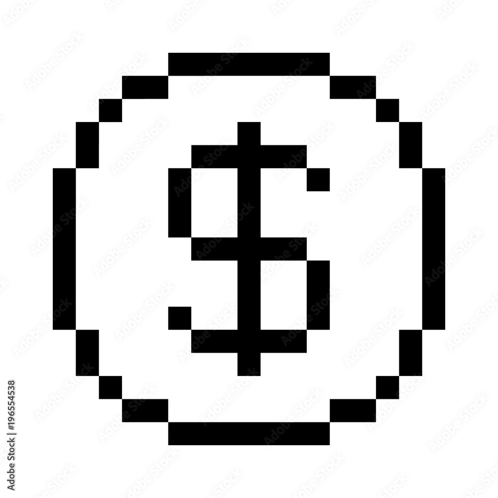 Vector 8 bit pixel art dollar icon. Black and white concept of dollar  currency. Stock Vector | Adobe Stock