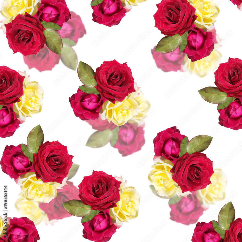 Beautiful floral background of yellow and red roses 