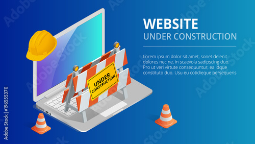 Website under construction page background vector illustration. Flat isometric style vector illustration.