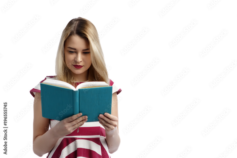 young girl with book isolated on a white background young girl with book isolated on a white background