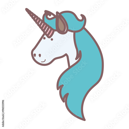 white background with face side view of male unicorn and long mane vector illustration