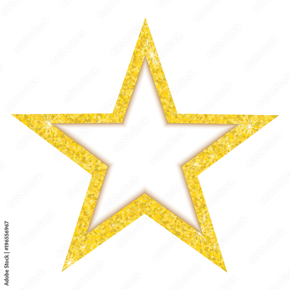 Vector luxury gold star. A beautiful golden star, consisting of many small  gold confetti. Star with frame for text Stock Vector | Adobe Stock