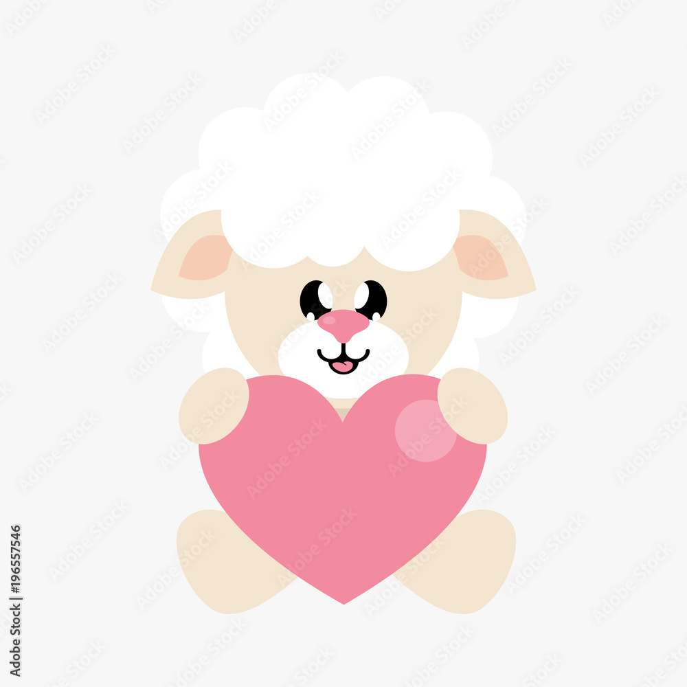 cartoon cute sheep sitting with heart cartoon cute sheep sitting with heart