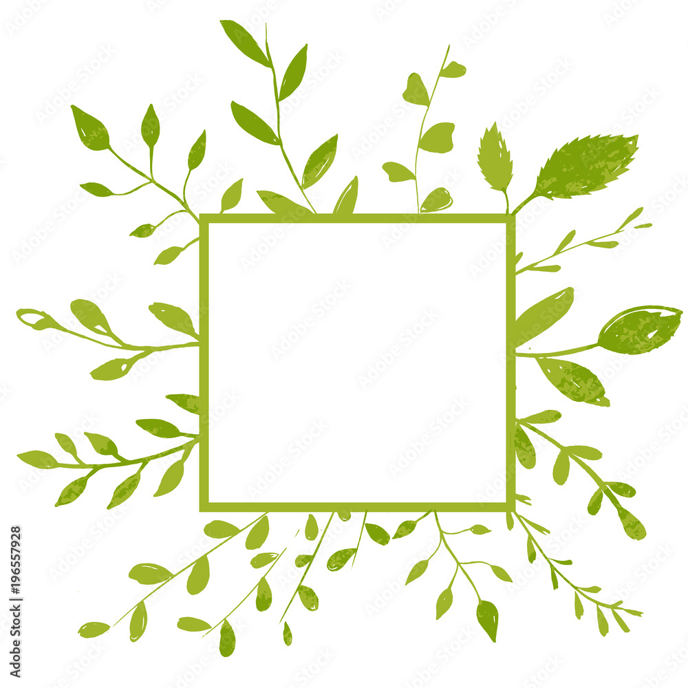 Obraz premium Square frame with plants, branches and leaves. Natural background with copyspace.