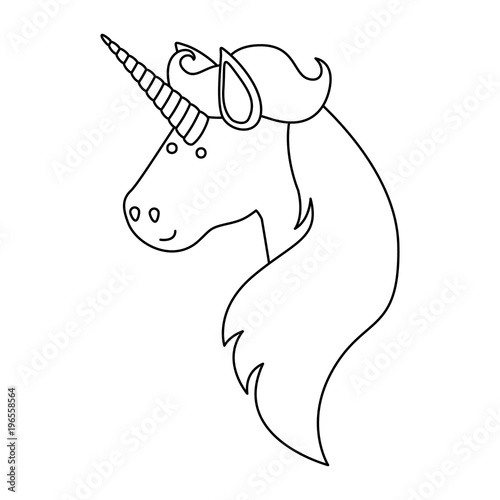 monochrome silhouette of face side view of male unicorn and long mane vector illustration