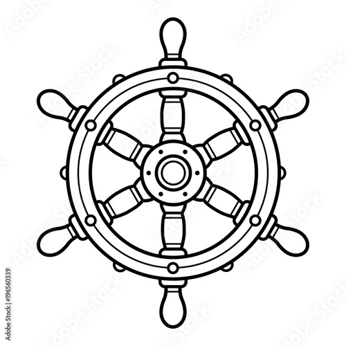 Retro boat steering wheel or rudder illustration