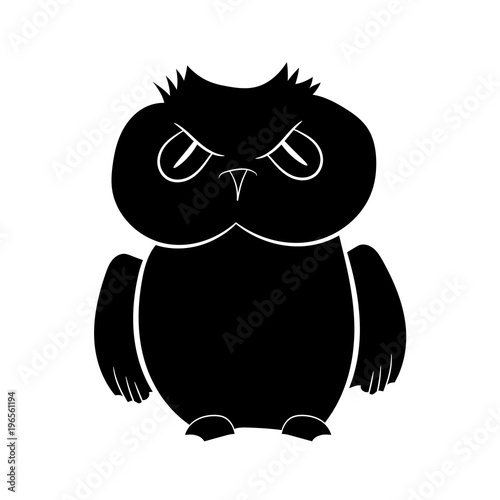 Illustration in the form of a black silhouette of an owl. Vector graphics. Hand drawing