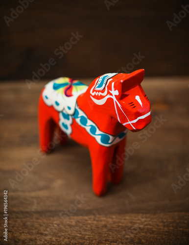 Red Traditional Wood Carved Swedish Horse photo