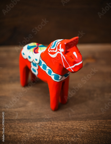 Red Traditional Wood Carved Swedish Horse photo