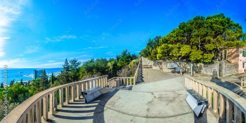 Fototapeta premium Split Marjan hill panorama. / Scenic view at marble landscape panorama in Split town, Marjan hill landmark, Croatia Europe. 