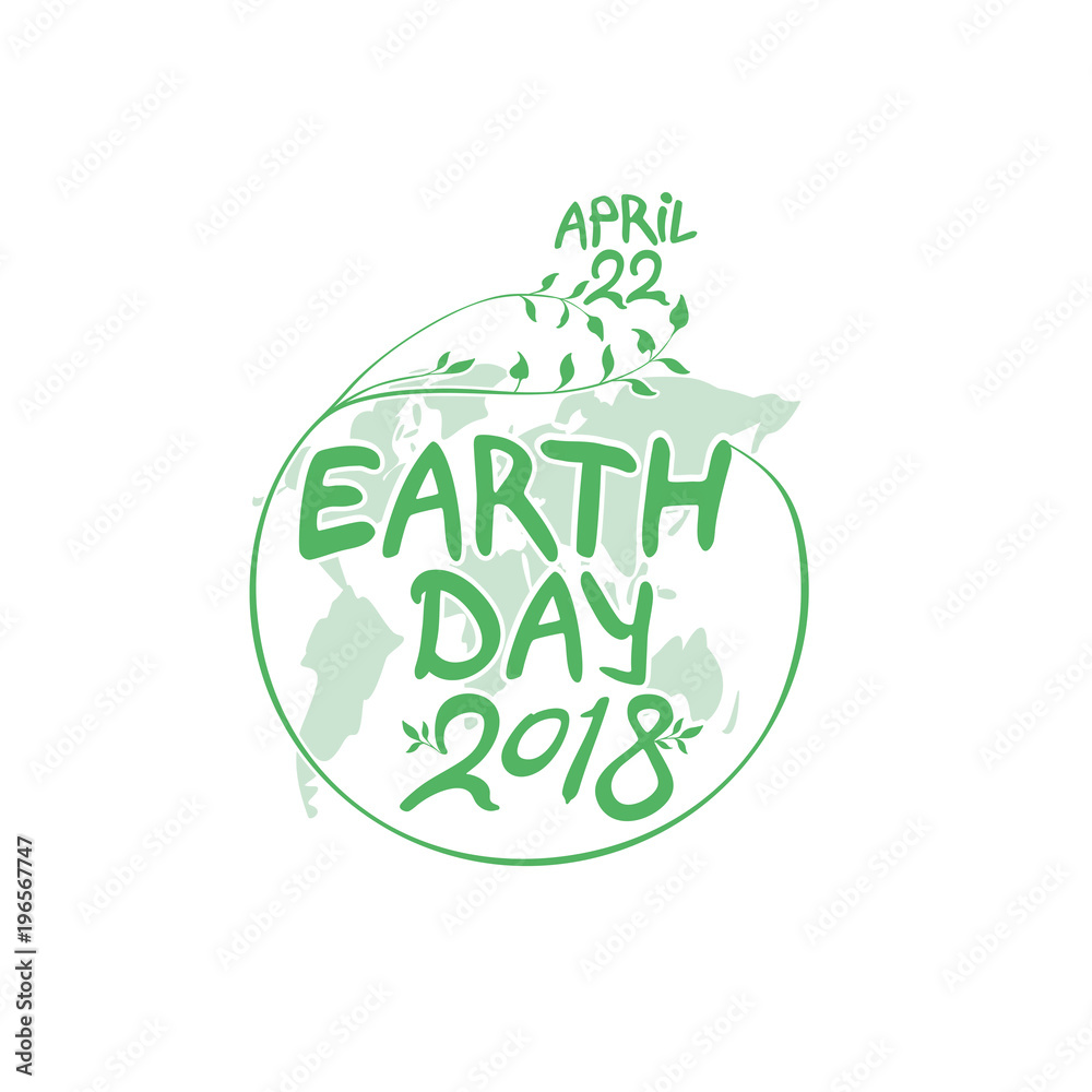 April 22. Earth Day 2018. Round green vector template earth ball isolated on white background.