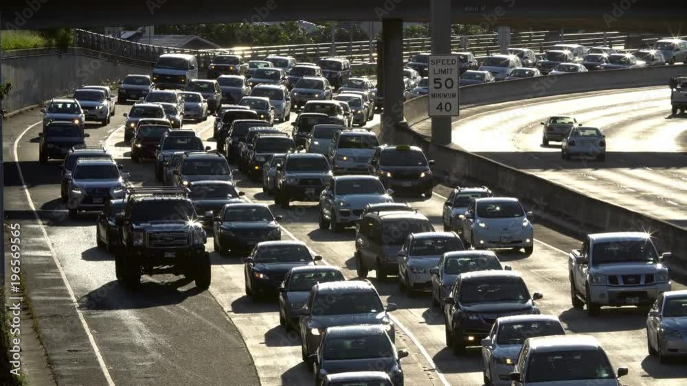 Morning westbound traffic on the H1 Freeway in Honolulu, Hawaii Stock Video Adobe Stock