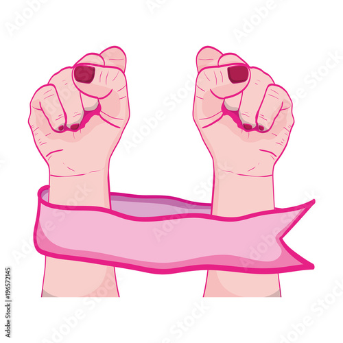 people hands up oppose with ribbon