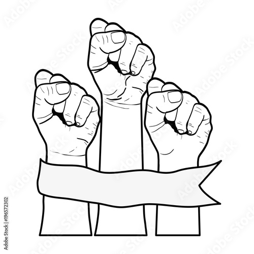 line people hands up opposition protest