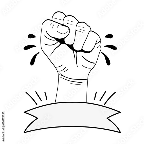 line oppose hand protest revolution with ribbon