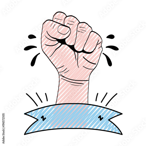 doodle oppose hand protest revolution with ribbon