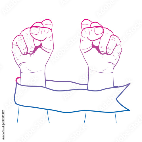 degraded line people hands up oppose with ribbon