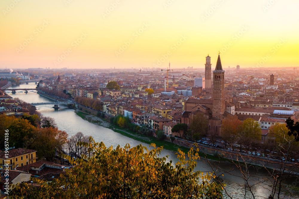 Beautiful sunset aerial view of Verona