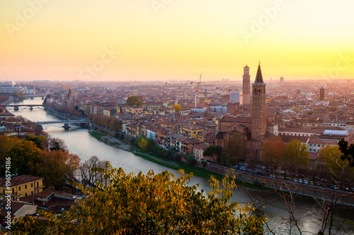 Beautiful sunset aerial view of Verona