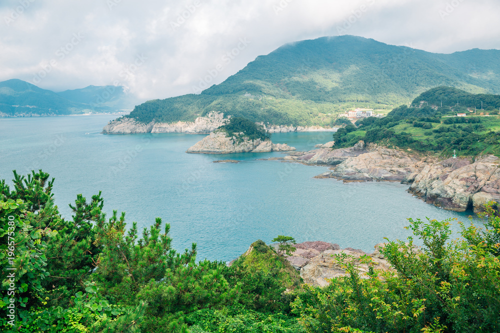 Sea and island view from Sinseondae observation platform in Geoje, Korea