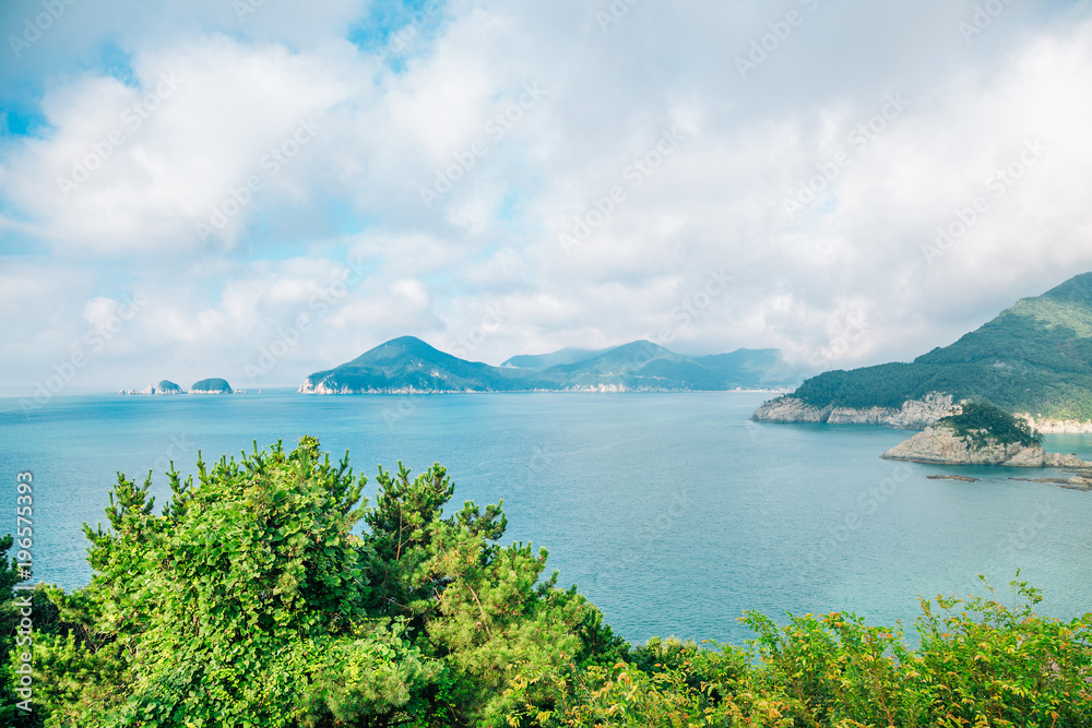 Sea and island view from Sinseondae observation platform in Geoje, Korea