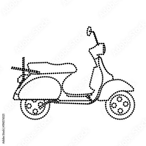 dotted shape motocycle transportation travel with mirror and wheels