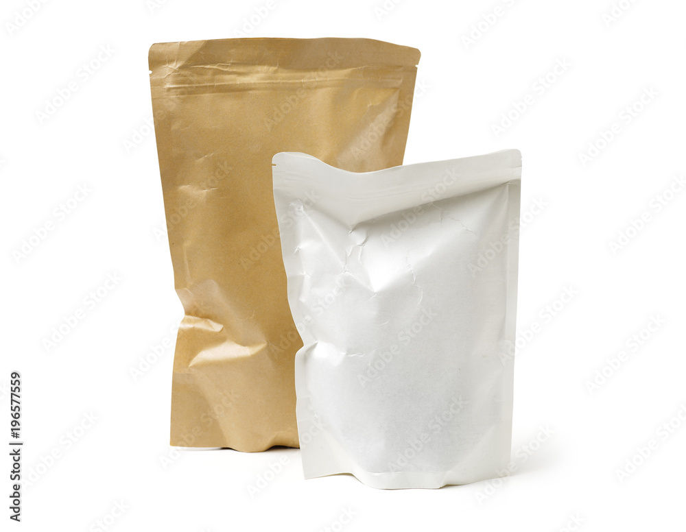 brown and white paper bag isolated on white background brown and white paper bag isolated on white background