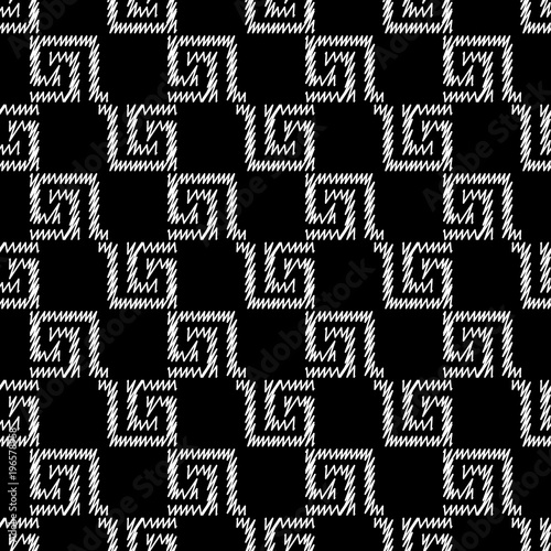 Embroidery check greek key seamless pattern. Vector tapestry grunge  meanders background wallpaper. Ethnic tribal black and white embroidered  ornament. Isolated tapestry abstract shapes. Modern design Stock Vector |  Adobe Stock