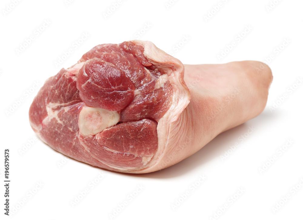 Raw pork leg with bone isolated on whiteboard