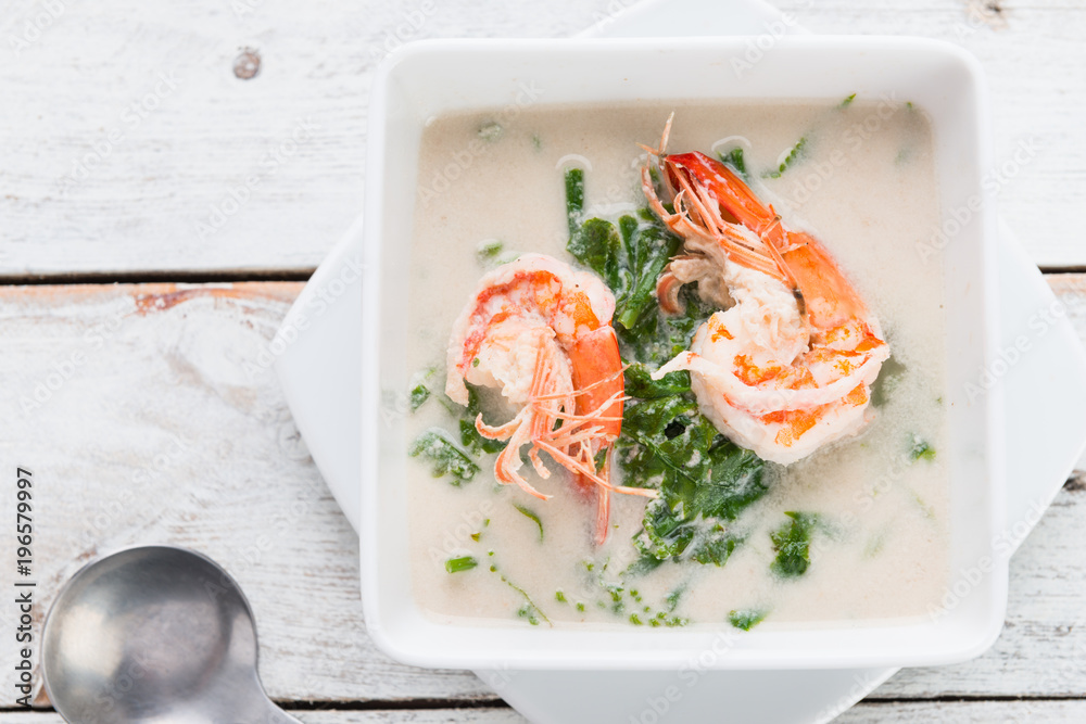 Shrimp and Paco fern (Diplazium esculentum) boil with coconut milk Shrimp and Paco fern (Diplazium esculentum) boil with coconut milk