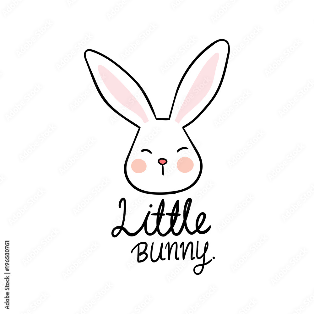 Draw vector illustration logo design of little bunny Doodle style Stock  Vector