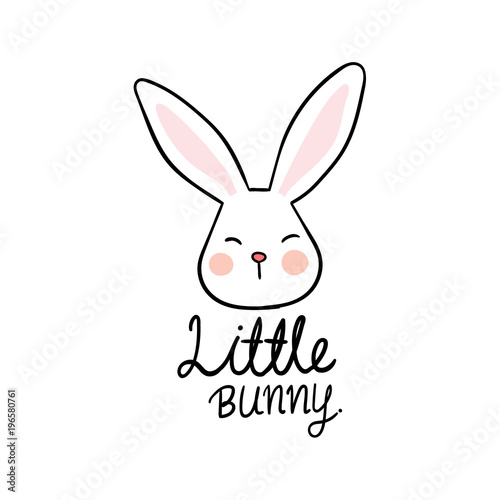 Draw vector illustration logo design of little bunny Doodle style