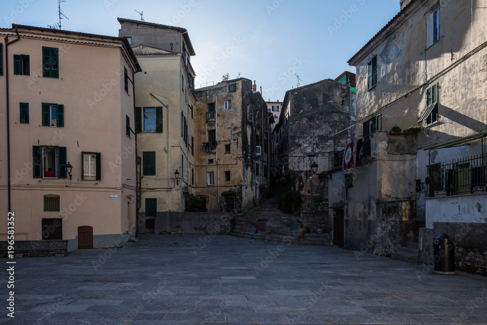 The dark streets of the old city of Italy Ventimiglia