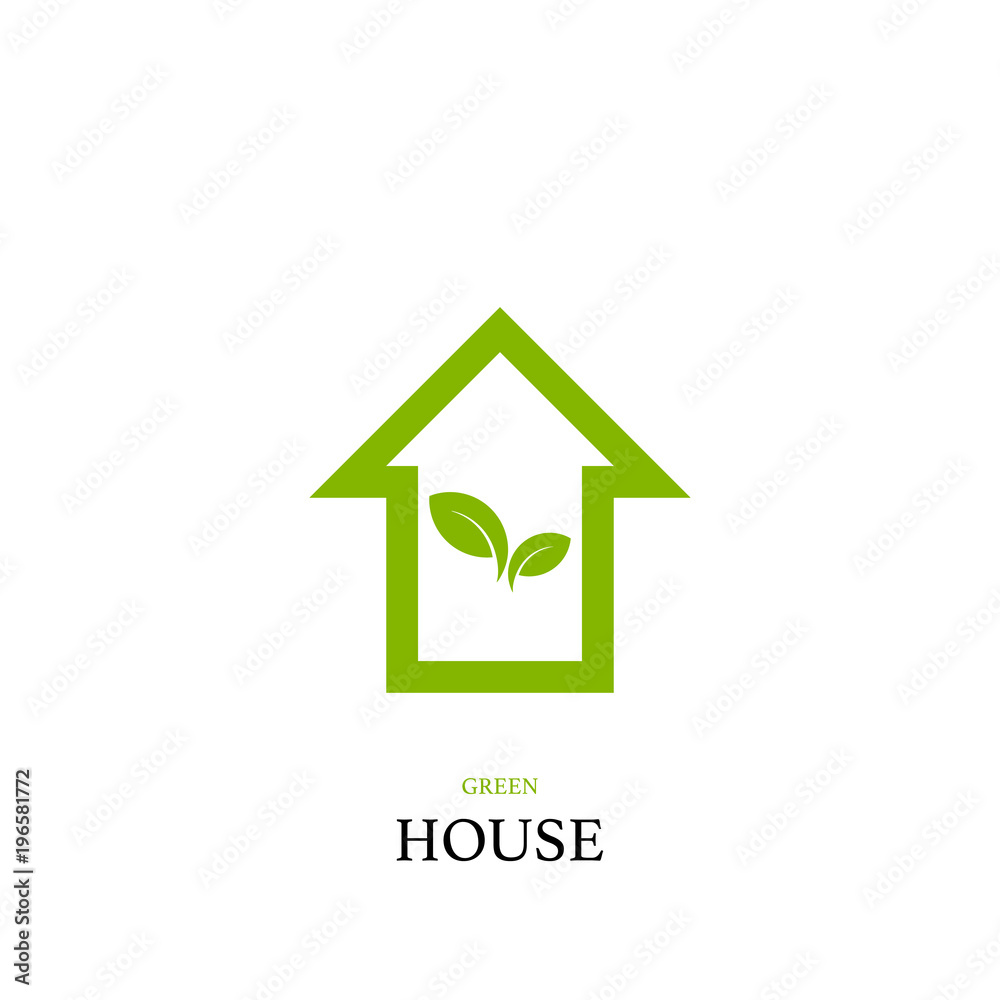 Green house concept with home and green leaf logo, vector design element Green house concept with home and green leaf logo, vector design element