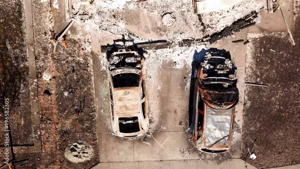 Shocking aerial of devastation from the 2017 Santa Rosa Tubbs fire disaster which destroyed whole neighborhoods.