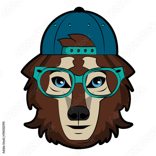 Cool hipster bear head cartoon vector illustration graphic design