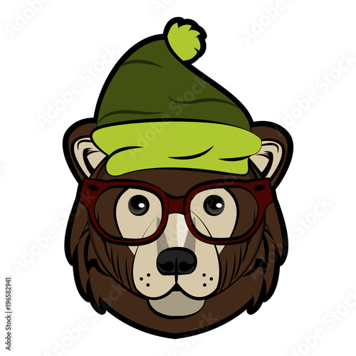Cool hipster bear head cartoon vector illustration graphic design