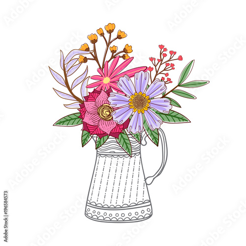 bouquet flower on the pot vector