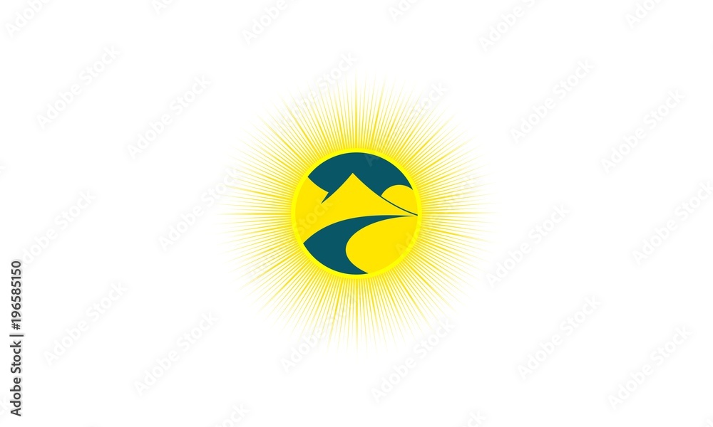 logo of mountain and sun views. Modern outline design illustration of a sun and mountain, Sun and mountains logo