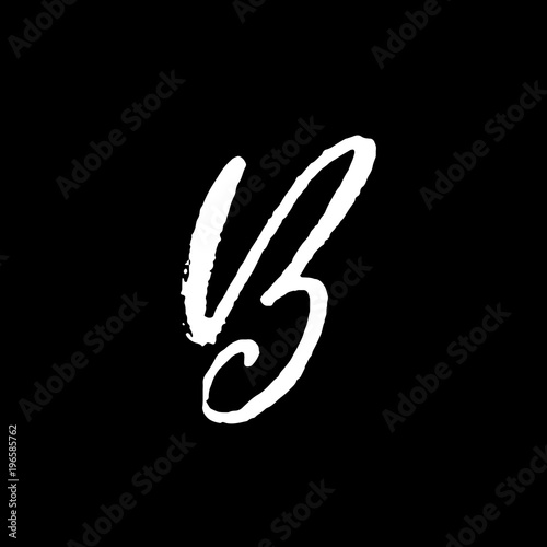 Letter B. Handwritten by dry brush. Rough strokes textured font. Vector illustration. Grunge style elegant alphabet.