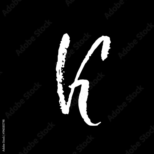 Letter K. Handwritten by dry brush. Rough strokes textured font. Vector illustration. Grunge style elegant alphabet.