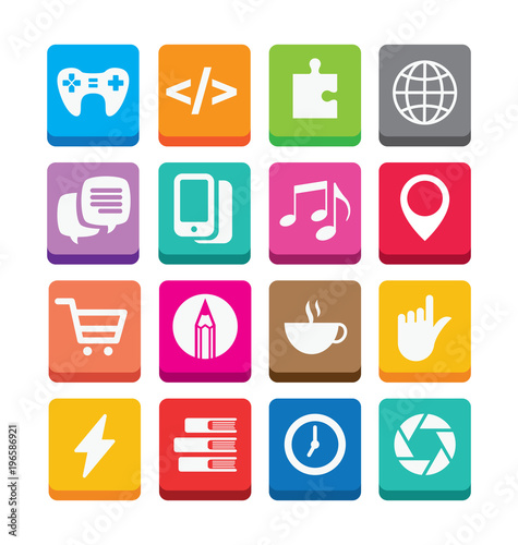 Set of flat design icons. Modern flat icon vector collection in squares with rounded corners