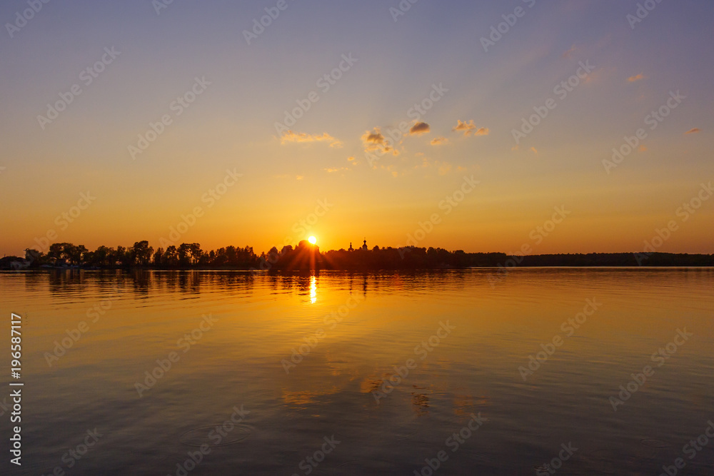 Sunset landscape over Lake Seliger
