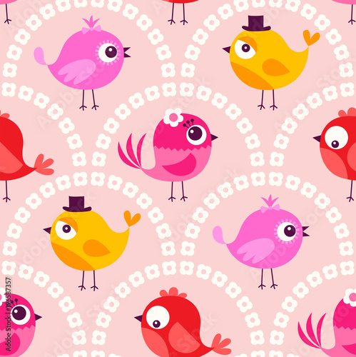 seamless cute cartoon birds wallpaper pattern background