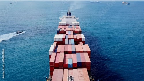 Large container ship at sea - Aerial footage