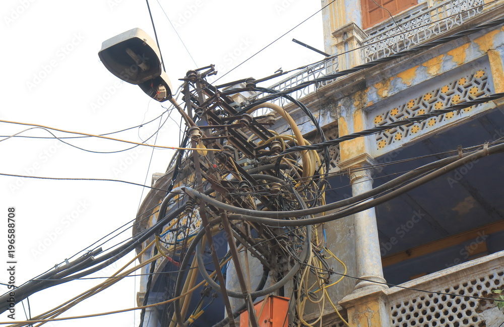 Electric wire telephone pole Delhi India Stock Photo | Adobe Stock