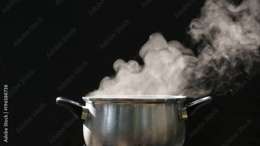 steam on pot in kitchen