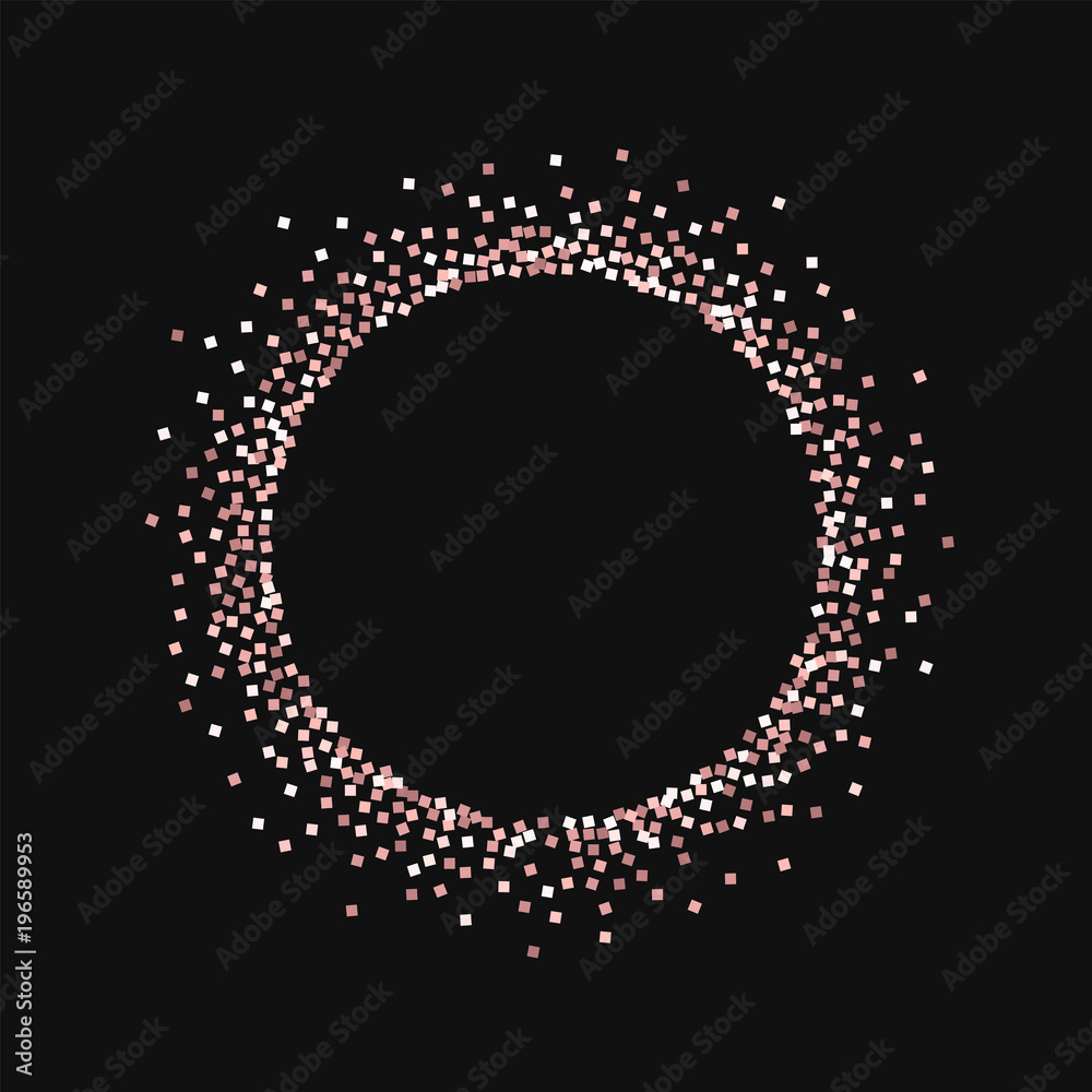 Pink gold glitter. Small round shape with pink gold glitter on black background. Shapely Vector illustration.